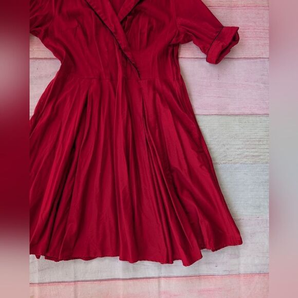 Deadly Dames Micheline Pitt Red Fit & Flare Secretary Day Dress Plus 4X Retro - Picture 3 of 6